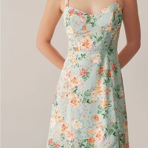 Rihoas Floral Green Midi Slip Dress